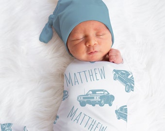 Custom Cars Baby Name Blanket, Personalized Baby Boy Vintage Cars Swaddle, New Mom Gift, Vehicle Newborn Gift, Retro Cars Baby Shower Gift