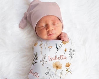 Custom Wildflowers Swaddle, Flower Baby Name Blanket, Personalized Baby Girl Floral Swaddle, New Mom Gift, Newborn Gift, Baby Shower Gift