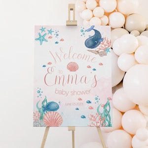 Ocean Baby Shower Welcome Sign, Under The Sea Girl Baby Shower Sign, Welcome Poster, Ocean Animals Baby Shower Decoration, Foam Board Sign