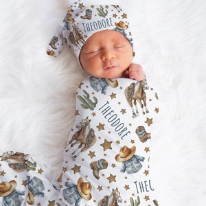 Western Cowboy Swaddle Blanket For Baby Shower, Custom Newborn Baby Boy Gift,Personalized Horse Toddler Name Blanket, Coming Home Outfit