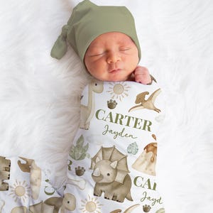Personalized Dinosaur Swaddle Blanket Dino Name Baby Blanket Newborn Baby Boy Coming Home Outfit Hospital Photo Outfit Baby Shower Gift
