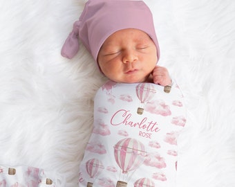 Personalized Hot Air Balloon Swaddle Blanket World Map Name Baby Blanket Newborn Baby Girl Coming Home Hospital Outfit Baby Shower Gift