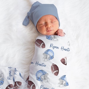 Personalized Football Swaddle Blanket Sports Name Baby Blanket Newborn Baby Boy Coming Home Outfit Hospital Photo Outfit Baby Shower Gift