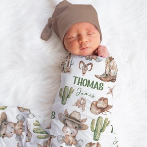Personalized Cowboy Swaddle Blanket Western Name Baby Blanket Newborn Baby Boy Coming Home Outfit Hospital Photo Outfit Baby Shower Gift