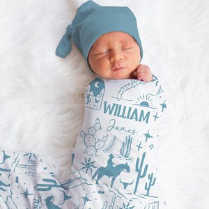 Personalized Cowboy Swaddle Blanket Western Name Baby Blanket Newborn Baby Boy Coming Home Outfit Hospital Photo Outfit Baby Shower Gift