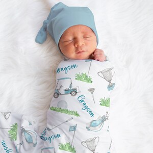 Custom Golf Swaddle, Personalized Baby Boy Name Blanket, Sports Blanket, New Mom Gift, Newborn Gift, Baby Shower Gift