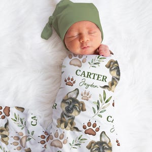 Personalized German Shepherd Swaddle Blanket  Name Baby Blanket Newborn Baby Boy Coming Home Outfit Hospital Photo Outfit Baby Shower Gift