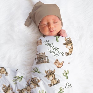 Personalized Western Swaddle Blanket Cowboy Name Baby Blanket Newborn Baby Boy Coming Home Outfit Hospital Photo Outfit Baby Shower Gift