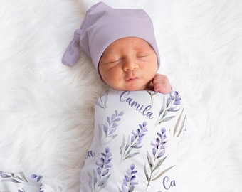 Custom Levander Swaddle, Wildflowers Baby Name Blanket, Personalized Baby Girl Floral Swaddle, New Mom Gift, Newborn Gift, Baby Shower Gift