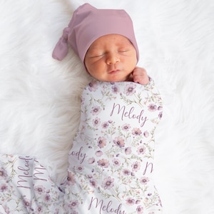 Personalized Purple Wildflower Swaddle Blanket Floral Name Baby Blanket Newborn Girl Coming Home Outfit Hospital Outfit Baby Shower Gift