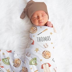 Personalized Baseball Swaddle Blanket For Baby Shower, Custom Sport Newborn Baby Boy Gift,  Toddler Name Blanket, Coming Home Outfit