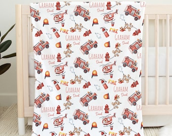 Custom Firefighter Blanket, Baby Boy Fire Truck Swaddle, Personalized Firemen Swaddle, New Mom Gift, Newborn Gift, Baby Shower Gift