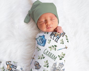 Personalized Knight Swaddle Blanket Castle Name Baby Blanket Castle Newborn Baby Boy Coming Home Outfit Hospital Photo Baby Shower Gift
