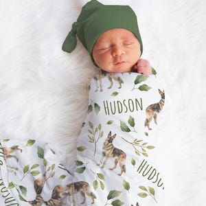 Personalized German Shepherd Swaddle Blanket For Baby Shower, Custom Dog Newborn Baby Boy Gift, Toddler Name Blanket, Coming Home Outfit