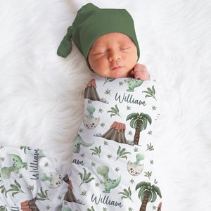 Personalized Dinosaur Swaddle Blanket Sports Name Baby Blanket Newborn Baby Boy Coming Home Outfit Hospital Photo Outfit Baby Shower Gift