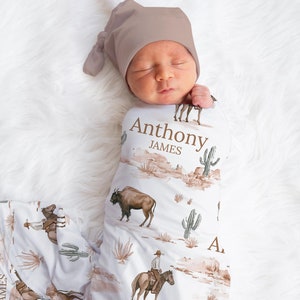 Personalized Cowboy Swaddle Blanket Western Name Baby Blanket Newborn Baby Boy Coming Home Outfit Hospital Photo Outfit Baby Shower Gift