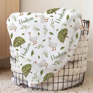 Custom Goose Nursery Baby Name Blanket, Personalized Farm Swaddle Baby Shower Gift, Goose New Mom Hospital Blanket, Newborn Gift