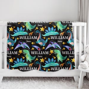 Custom Space Nursery Baby Name Blanket, Personalized Dinosaur Swaddle Baby Shower Gift, Stars New Mom Hospital Blanket, Newborn Gift