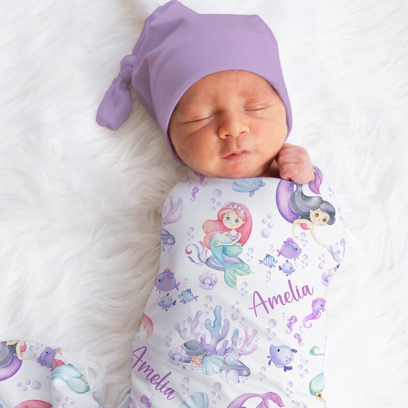 Boho Mermaids Personalized Newborn Swaddle Set main image 1