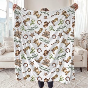 Cowboy Nursery Baby Blanket, Personalized Horse Name Swaddle Baby Shower Gift, Custom Western New Mom Hospital Blanket, Newborn Gift