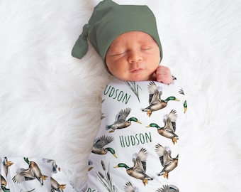 Personalized Mallard Duck Swaddle Blanket Farm Name Baby Blanket Newborn Baby Boy Coming Home Outfit Hospital Photo Outfit Baby Shower Gift