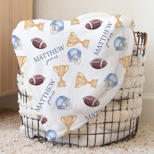 Custom American Football Baby Name Blanket Personalized Swaddle Hospital Blanket New Mom Gift Newborn Gift Baby Shower Gift Toddler Blanket