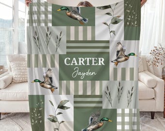 Mallard Duck Blanket, Custom Hunting Boy Nursery, Duck Crib Bedding, Kids Name Blanket, Toddler Birthday, Personalized Baby Shower Gift
