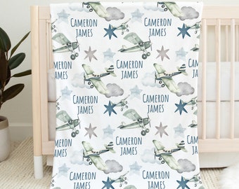 Custom Airplane Baby Name Blanket Personalized Aviation Swaddle Hospital Blanket New Mom Gift Newborn Gift Baby Shower Gift Toddler Blanket