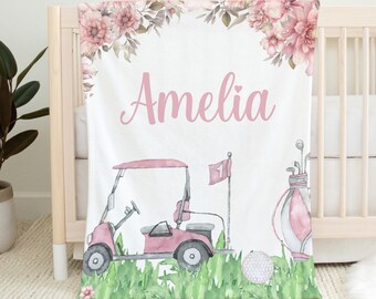 Personalized Golf Baby Girl Name Blanket Custom Wildflower Nursery New Baby Gift Newborn Blanket Toddler Birthday Gift Baby Shower Gift
