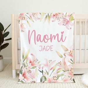 Personalized Lily Baby Girl Name Blanket Custom Wildflower Nursery New Baby Gift Newborn Blanket Toddler Birthday Gift Baby Shower Gift
