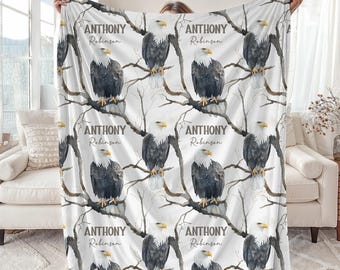 Eagles Nursery Baby Blanket, Personalized Bird Name Swaddle Baby Shower Gift, Custom Eagles New Mom Hospital Blanket, Newborn Gift