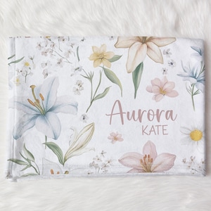Custom Lilies Nursery Baby Name Blanket, Personalized Wildflowers Swaddle Baby Shower Gift, Floral New Mom Hospital Blanket, Newborn Gift