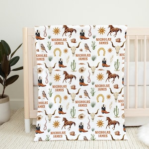 Custom Western Baby Name Blanket Personalized Cowboy Swaddle Hospital Blanket New Mom Gift Newborn Gift Baby Shower Gift Toddler Blanket