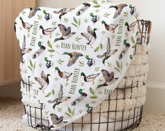 Custom Mallard Duck Swaddle, Personalized Baby Boy Duck Name Blanket, New Mom Gift, Hunting Swaddle, Newborn Gift, Baby Shower Gift