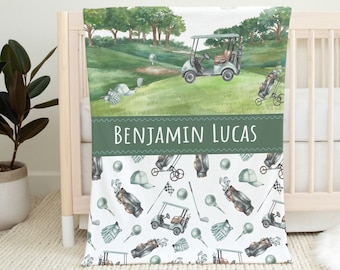 Personalized Golf Baby Boy Name Blanket | Golf Name Blanket | New Baby Gift |  Custom Golf Theme Nursery | Baby Shower Gift