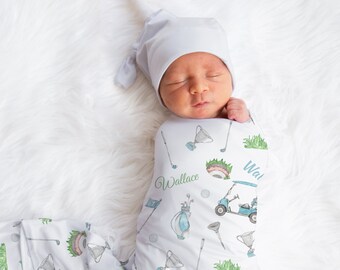 Custom Golf Baby Name Blanket, Personalized Baby Boy Swaddle, New Mom Gift, Newborn Gift, Baby Shower Gift