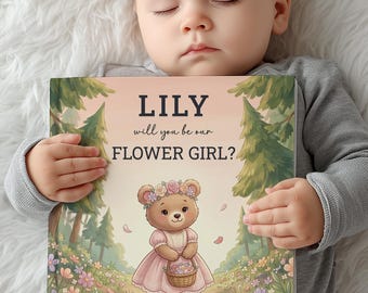Personalized Flower Girl Proposal Gift, Teddy Bear Flower Girl, Custom Wedding Storybook With Name For Girl