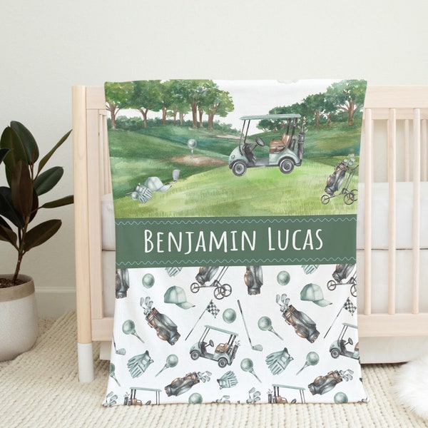 Personalized Golf Baby Boy Name Blanket | Golf Name Blanket | New Baby Gift |  Custom Golf Theme Nursery | Baby Shower Gift