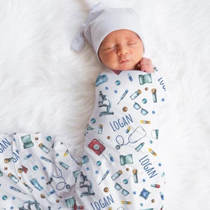 Custom Baby Boy Doctor Name Swaddle | Personalized Baby Boy Medicine, Ambulance Car Blanket | New Mom Gift | Newborn Gift | Baby Shower Gift