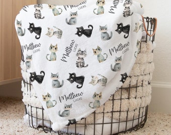Personalized Cats Swaddle Blanket Kitten Name Baby Blanket Newborn Baby Boy Coming Home Outfit Hospital Photo Outfit Baby Shower Gift