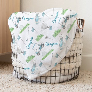 Custom Golf Baby Name Blanket, Personalized Baby Boy Swaddle, New Mom Gift, Newborn Gift, Baby Shower Gift