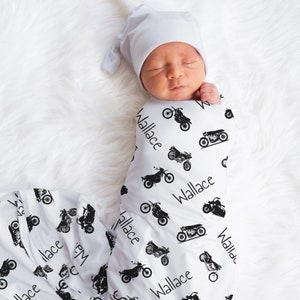 Custom Motorcycle Baby Name Blanket, Personalized Baby Boy Biker Swaddle, New Mom Gift, Newborn Gift, Motorcycle Baby Shower Gift