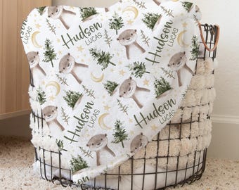Custom Otter Baby Name Blanket Personalized Woodland Swaddle Hospital Blanket New Mom Gift Newborn Gift Baby Shower Gift Toddler Blanket