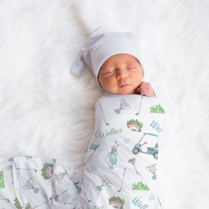 Custom Golf Baby Name Blanket, Personalized Baby Boy Swaddle, New Mom Gift, Newborn Gift, Baby Shower Gift