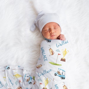 Custom Golf Baby Name Blanket, Personalized Baby Boy Swaddle, New Mom Gift, Newborn Gift, Baby Shower Gift