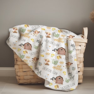 Farm Name Blanket, Custom Blanket, Personalized Baby Boy Horse Swaddle, Cow Name Blanket, New Mom Gift, Baby Shower Gift