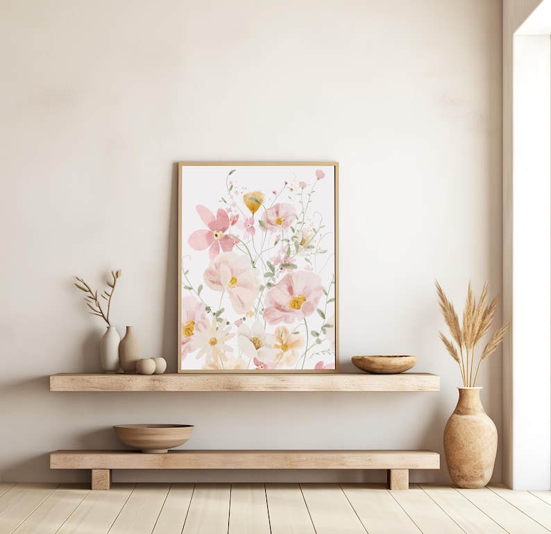 Set of 3 Wildflower Prints, Pink Flowers Wall Art Set, Floral Posters ...
