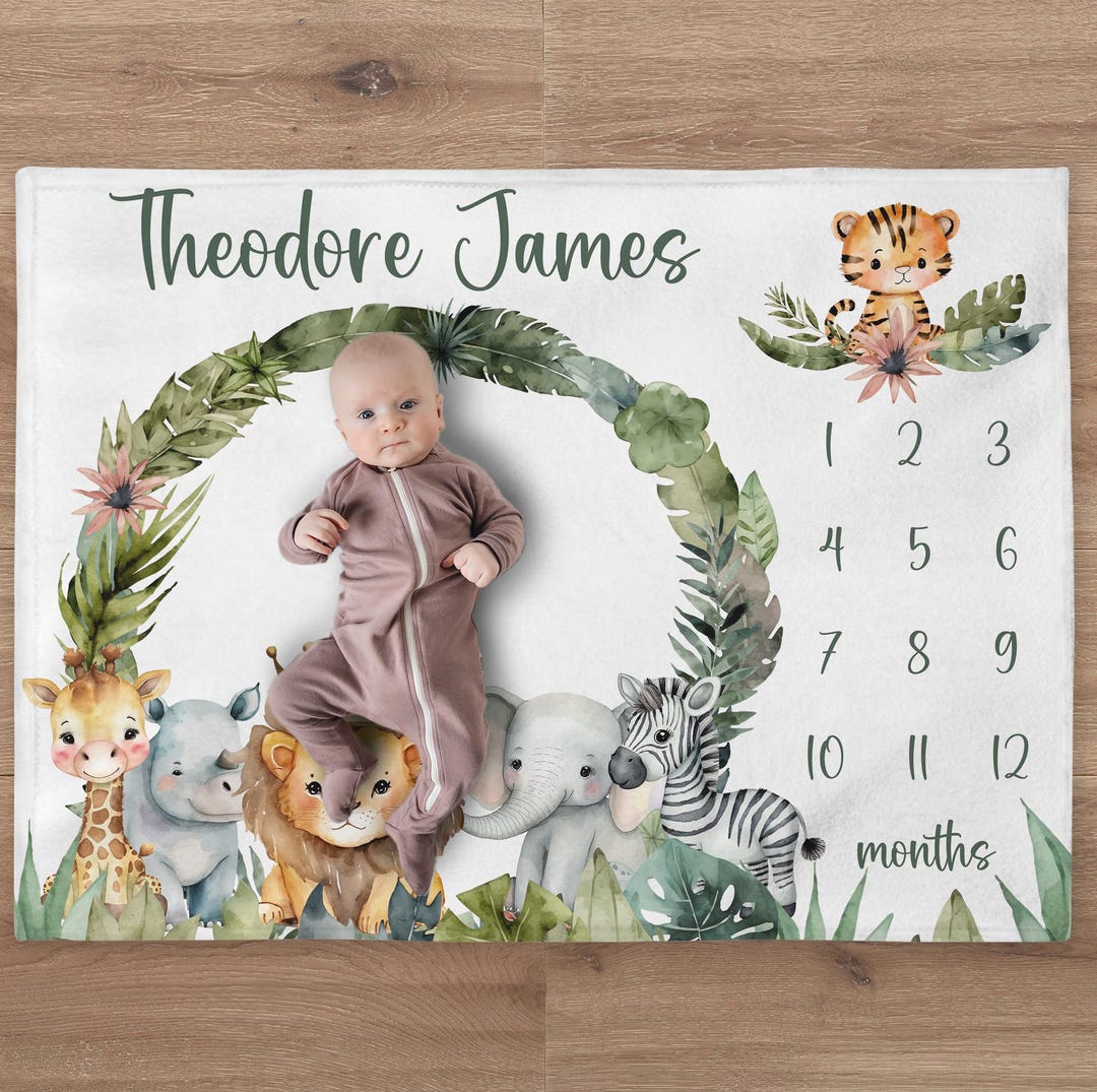 Lion Milestone Blanket, Personalized Giraffe Baby Boy Month Blanket ...