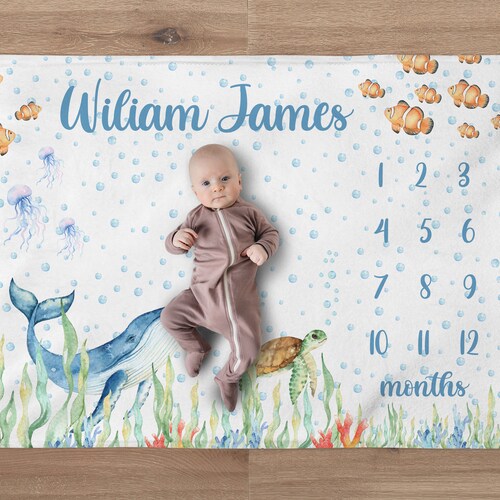 Under the Sea Baby Milestone Blanket / Fish Ocean Milestone / Etsy