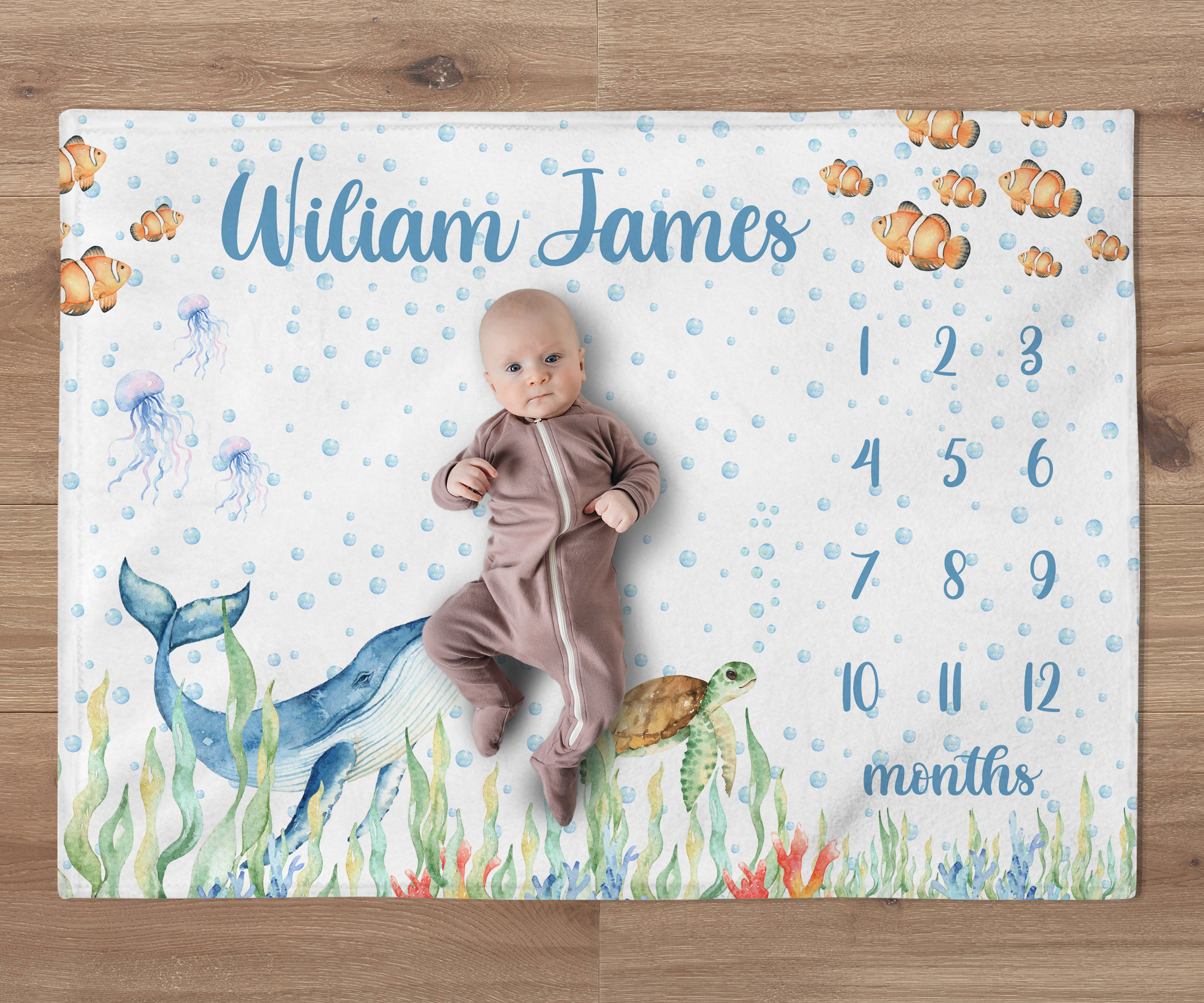 Baby Boy Ocean Milestone Blanket Under the Sea Baby Name Etsy